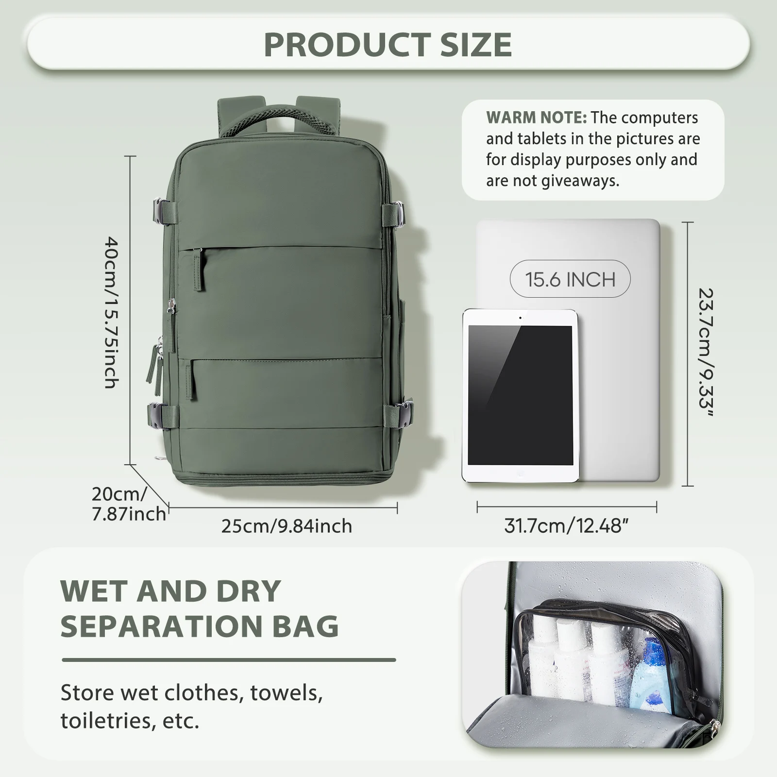 cabine avion 40x20x25 sac à dos de voyage sac à dos antivol 15.6 pouces sac à dos portable sac pour ordinateur portable, sac à dos de randonnée décontracté pour hommes
