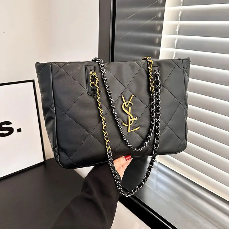 Sac fourre-tout français Chic pour femmes, sac de shopping en cuir de grande capacité à motif litchi, sac à bandoulière polyvalent, 2025