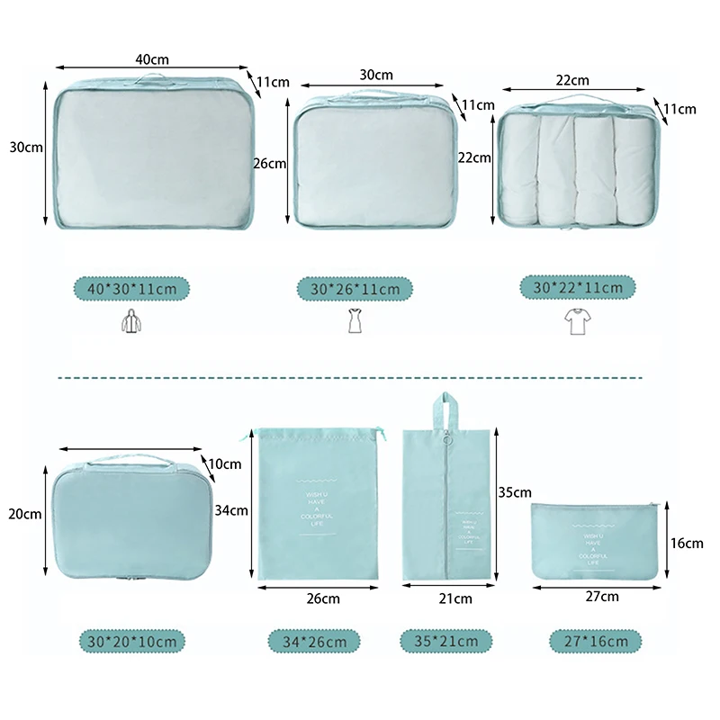 lot de 7 grands sacs de rangement de voyage pour valise ; vêtements, chaussures, rangement de maquillage pour bagages ; sac de rangement de voyage portable