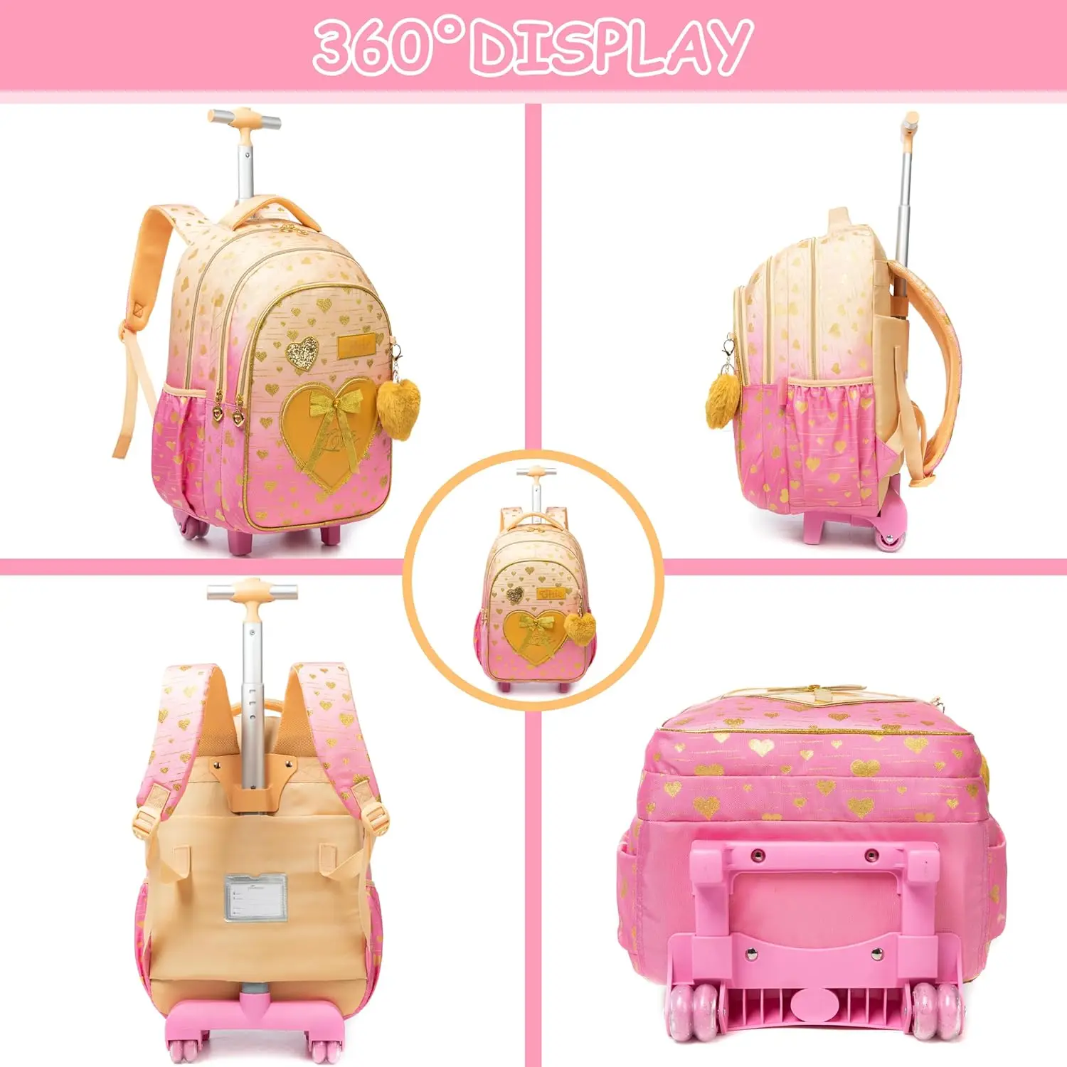 sac à dos roulant pour enfants, sacs à dos à roulettes pour élèves du primaire, bagages de voyage pour enfants, valise à main pour filles de 8 à 10 ans