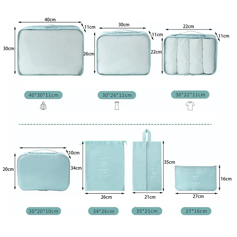 organisateur de voyage de grande taille, 7 pièces, valise portable, vêtements, chaussures, sac de maquillage, organisateur de bagages, sac de rangement de voyage