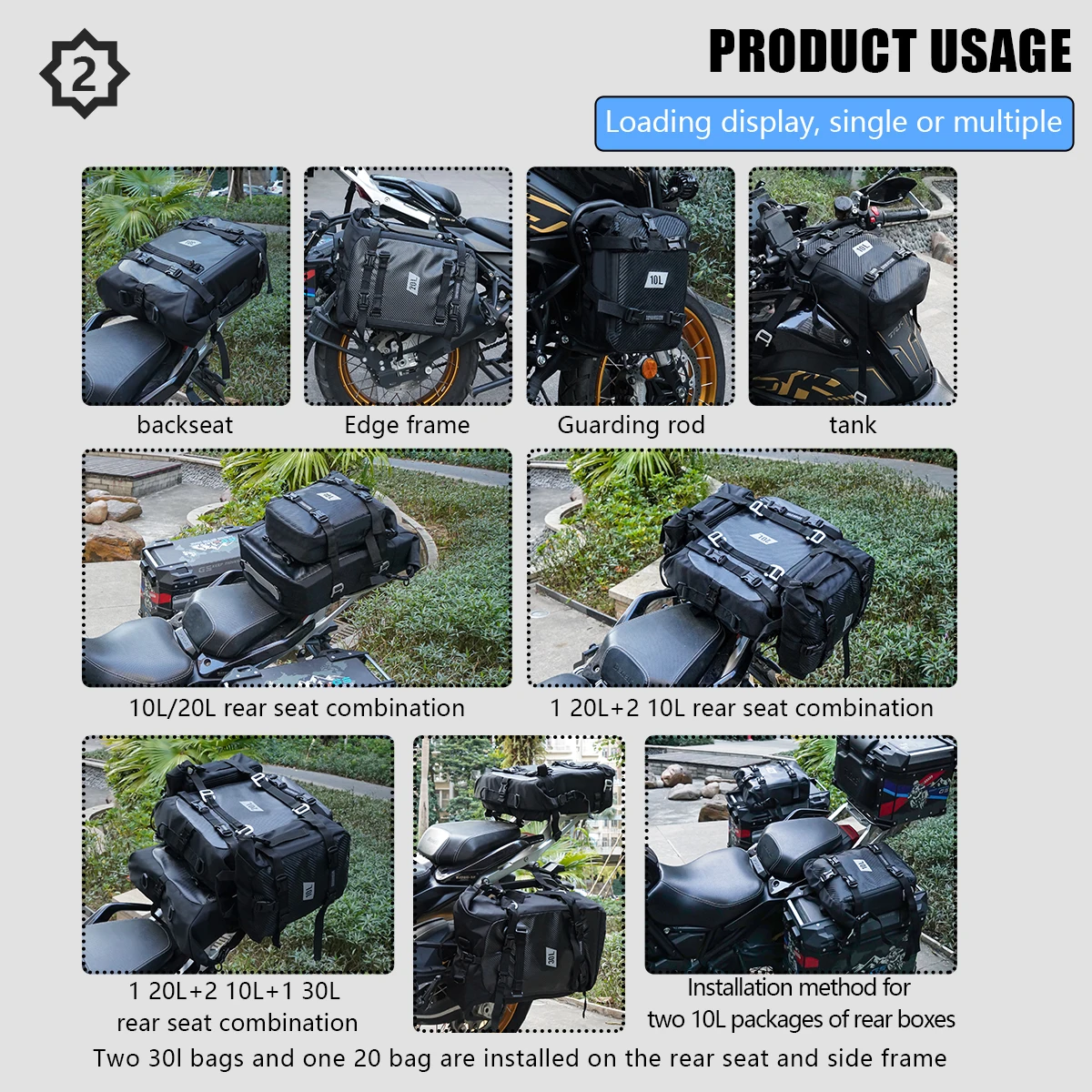 pack de bagages pour moto, sac de siège arrière multifonction étanche pour motocross 10l 20l 30l, sac à dos d'équitation en plein air