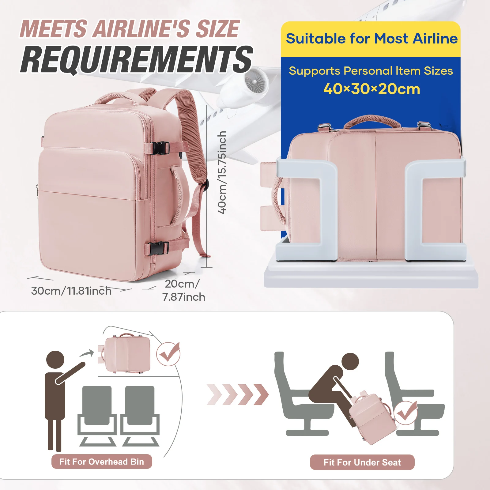 sac à dos de voyage en avion, valise 40x30x20, bagage à main, sac à dos de cabine wizzair 40x30x20, sacs à main pour ordinateur portable 15.6 pouces pour hommes et femmes