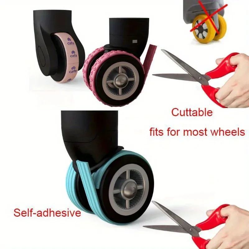 housses de roues de bagages en silicone, protecteurs de roues de valise auto adhésifs découpables, roues silencieuses et réduisent l'usure, voyage 4 pièces