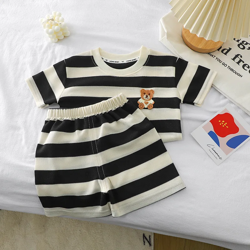 vêtements pour enfants costume à manches courtes haut rayé + short 2 pièces t shirt été bébé vêtements enfants vêtements garçons filles