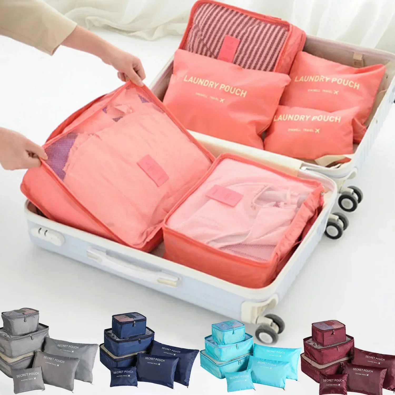 ensemble de 6 sacs de rangement de voyage, ensemble d'emballage de valise, étuis de rangement, organisateur de bagages portables, vêtements et chaussures, organisateur pliable