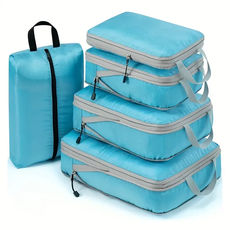 Cubes d'emballage à Compression de voyage, valise, ensemble d'organisateurs de bagages, sac de rangement pliable à fermeture éclair pour vêtements, chaussures, accessoires de voyage