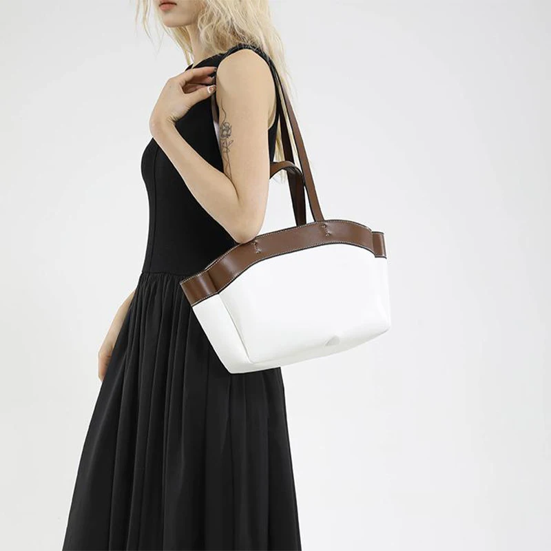 nouveau panier en cuir sac à main marque de luxe concepteur grande capacité mode simple contraste couleur banlieue banquet sac fourre tout à bandoulière