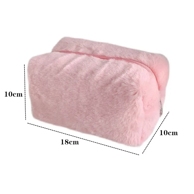 sacs de maquillage en fourrure pour femmes, sac à cosmétiques de voyage souple, étui de rangement pour jeunes filles, trousse de maquillage nécessaire, sacs à main solides 1 pièce