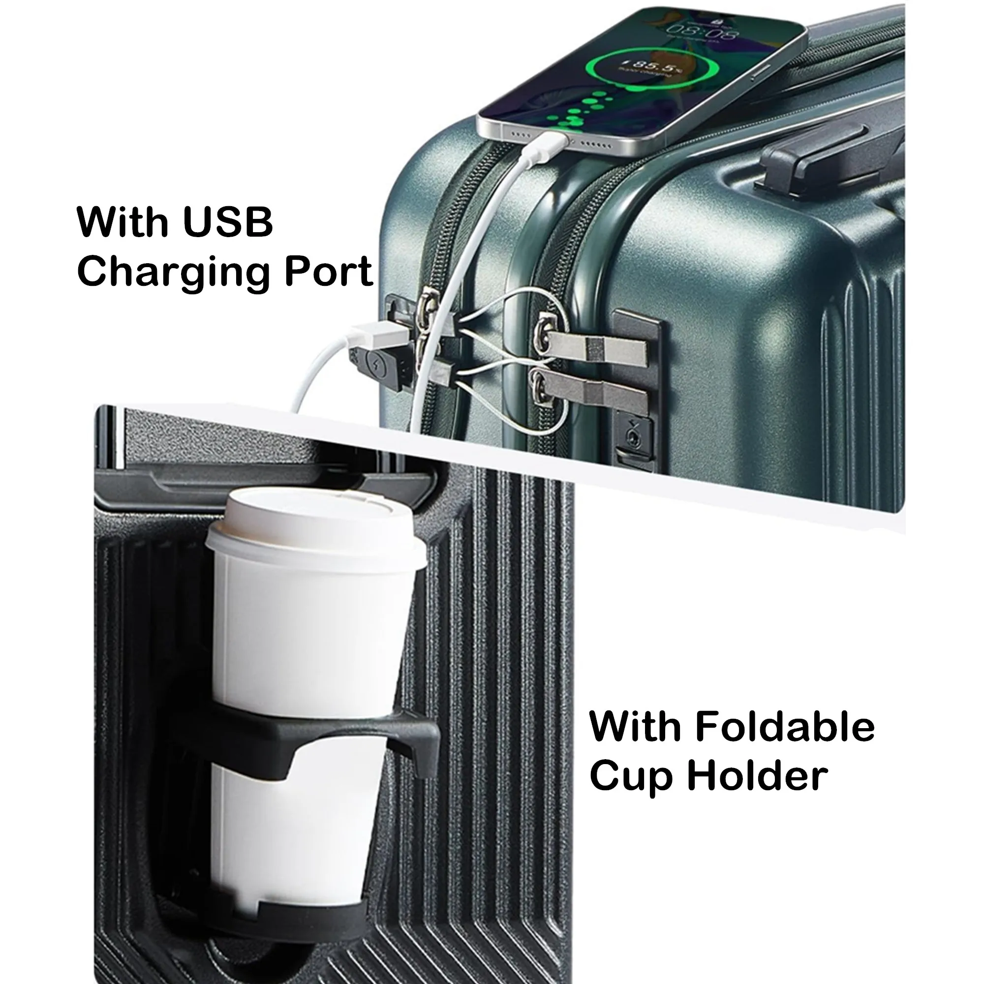 valise de voyage élégante valise à main d'affaires avec port de chargement usb et porte gobelet bagage à main embarquement boîtier de chariot