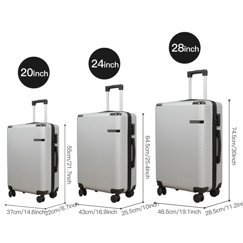 valise à roulettes de 20/24/28 pouces pour voyage avec poignée de traction, adaptée aux hommes et aux femmes, grande capacité, adaptée à vérifié