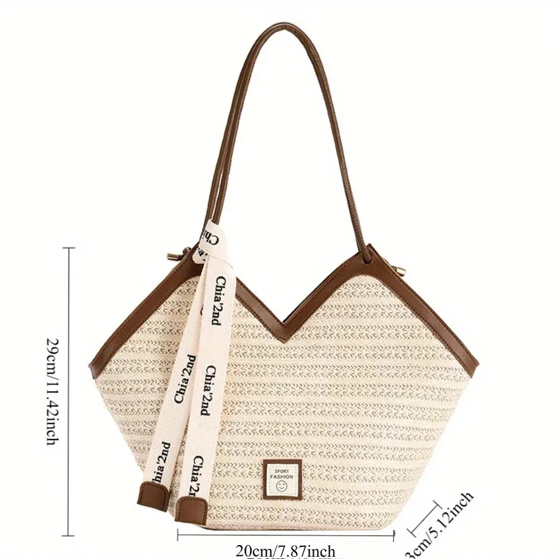sac fourre tout de plage tissé en paille chic pour femmes, sac à main tissé léger, sac à bandoulière parfait pour les vacances d'été, les jours de piscine, les voyages
