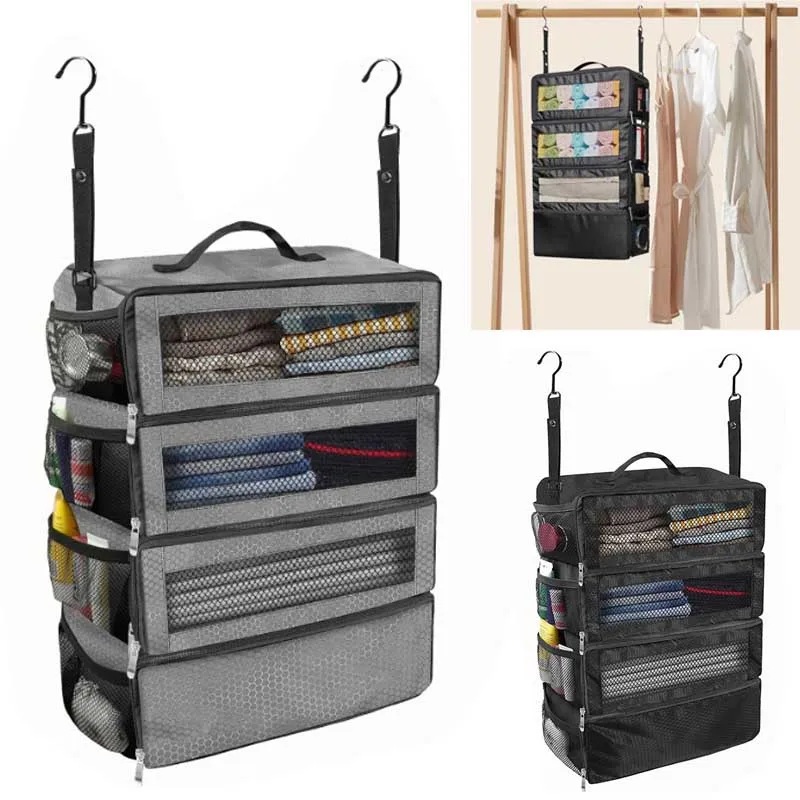 organisateur de valise, organisateur de bagages de voyage de grande capacité, étagère suspendue, emballage cube placard, sacs de rangement pliables suspendus
