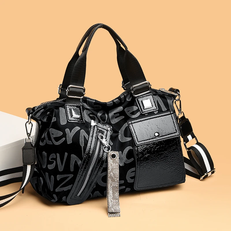sacs à main de luxe en cuir noir pour femmes, sacoches à lettre de styliste, fourre tout de grande capacité pour dames, 2022