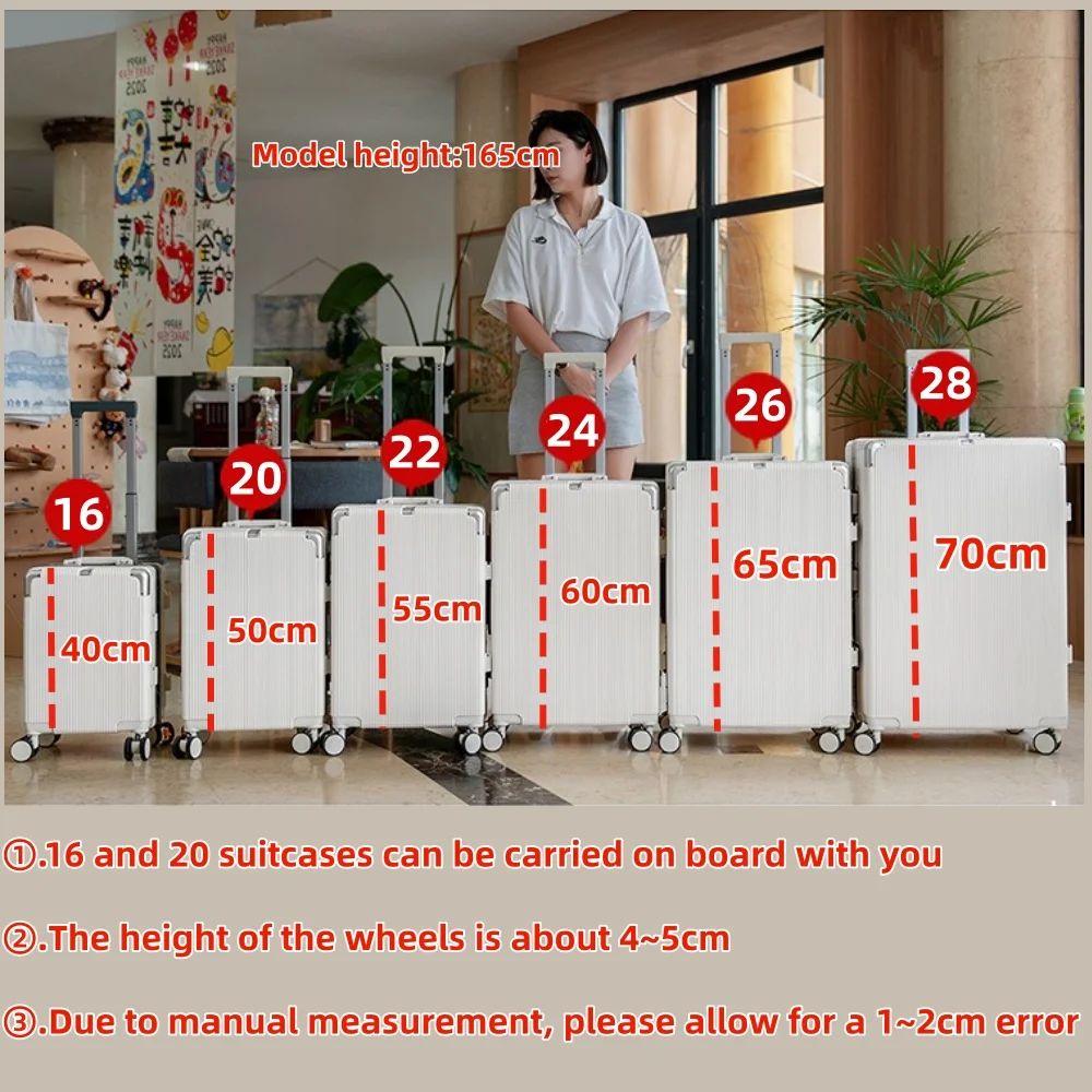 valise à main 16 "/20" pour femmes, boîtier de chariot de voyage avec cadre en aluminium, verrouillage par mot de passe, bagage roulant 22/24/26/28"