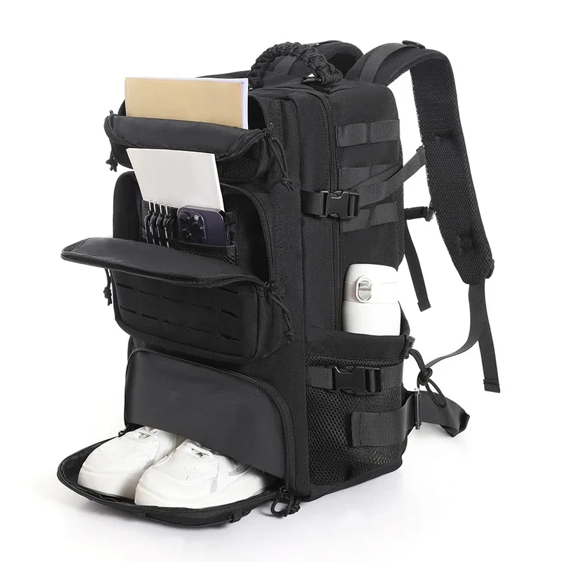 grand sac à dos à bagages avec système modulaire, plusieurs compartiments et espace pour chaussures