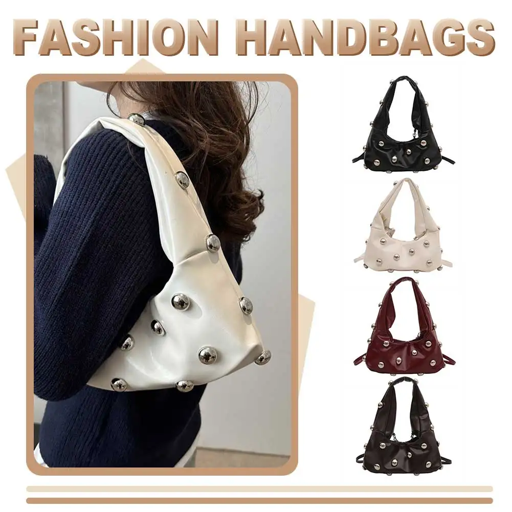 sac à main hobo clouté en cuir pu pour femme, sac à bandoulière, sac fourre tout sous les bras, travail, shopping, voyage, designer