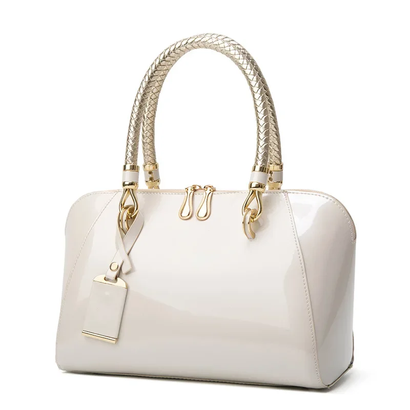 sac à main boston en cuir brillant pour femme, sac à main de créateur de luxe, bleu, rouge, noir, beige, rose, nouvelle mode, 2024