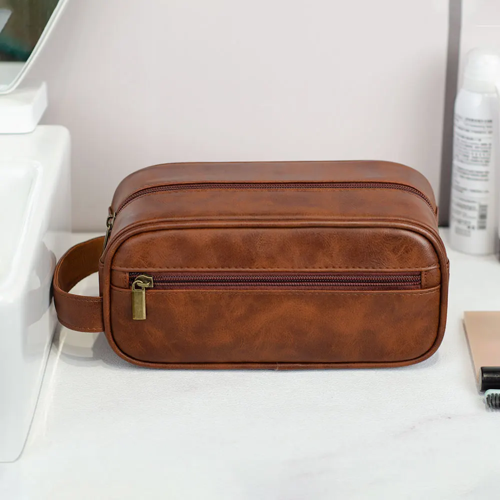 sac de lavage en cuir pour hommes, sac de voyage, voyages d'affaires, sac à cosmétiques portable, grande capacité, conception multi poches, sac de lavage en cuir