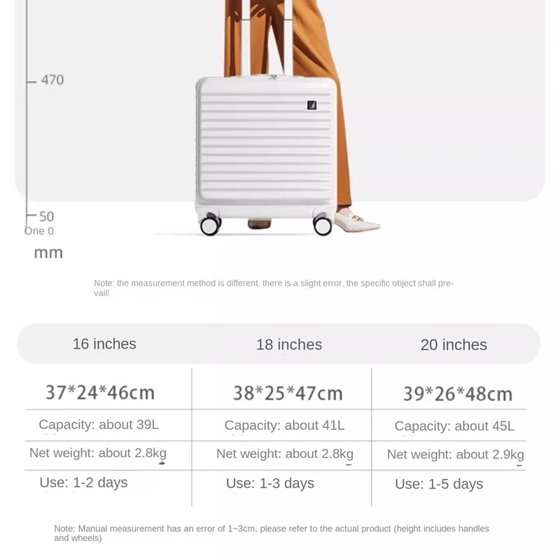 valise de cabine à ouverture frontale de 18/20 pouces, petit sac de voyage court de 16 pouces, cadre en aluminium ultraléger, bagages de grande capacité