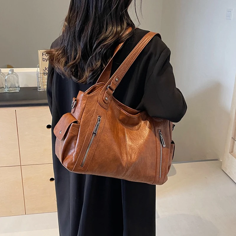 sac à main de luxe pour femmes, sac à bandoulière rétro européen et américain, texture de couleur unie, grande capacité, sac de voyage d'affaires et de transport