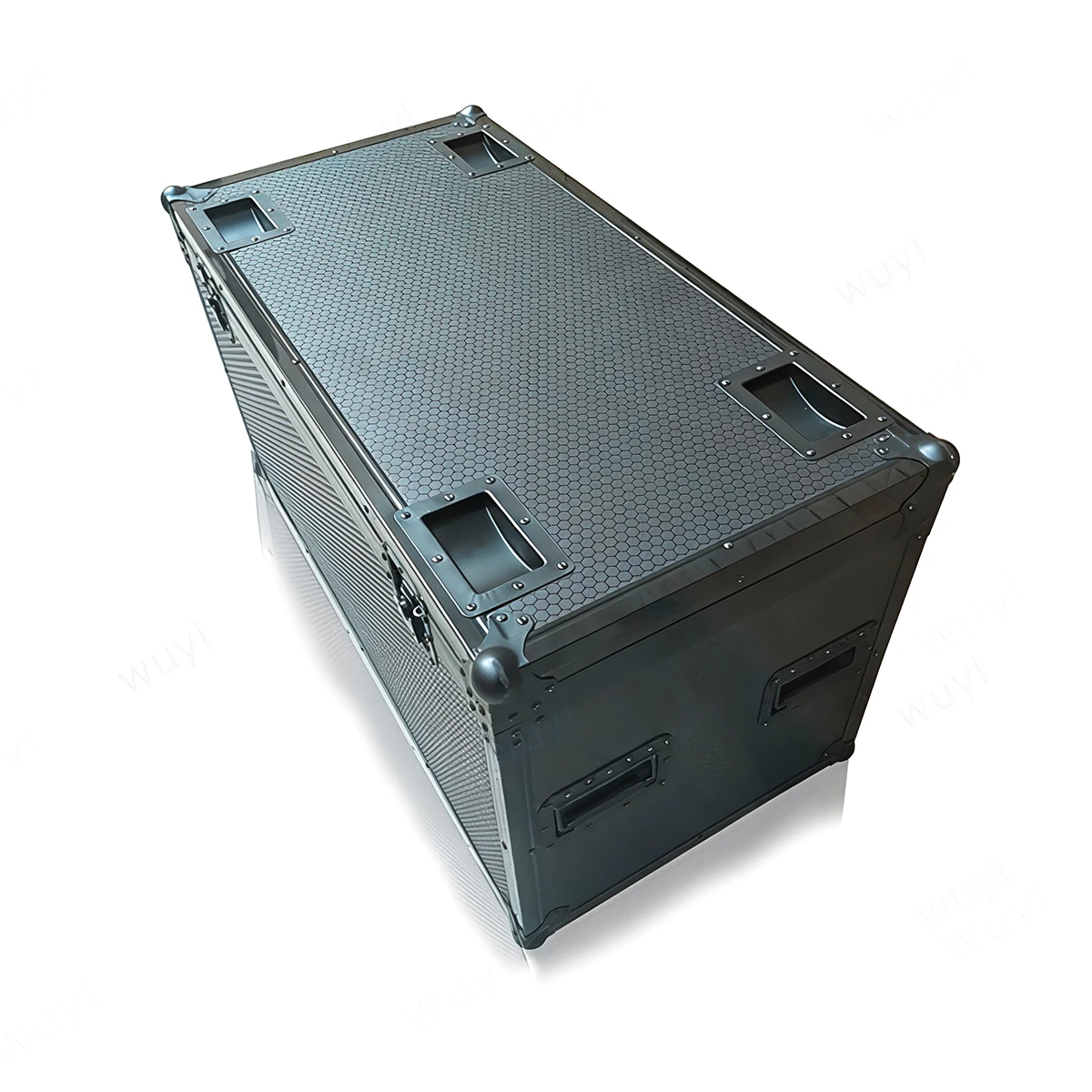 Grand Flight Case personnalisé tout noir, équipement de scène, boîte en alliage d'aluminium, fil d'air, coffre antichoc avec roues