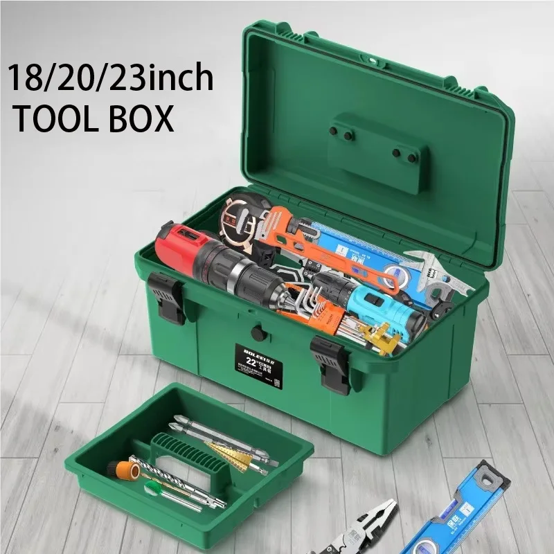 grande boîte à outils en plastique de 18/20/23 pouces, étanche, rangement pour électricien professionnel, valise de protection antichoc, boîte à outils