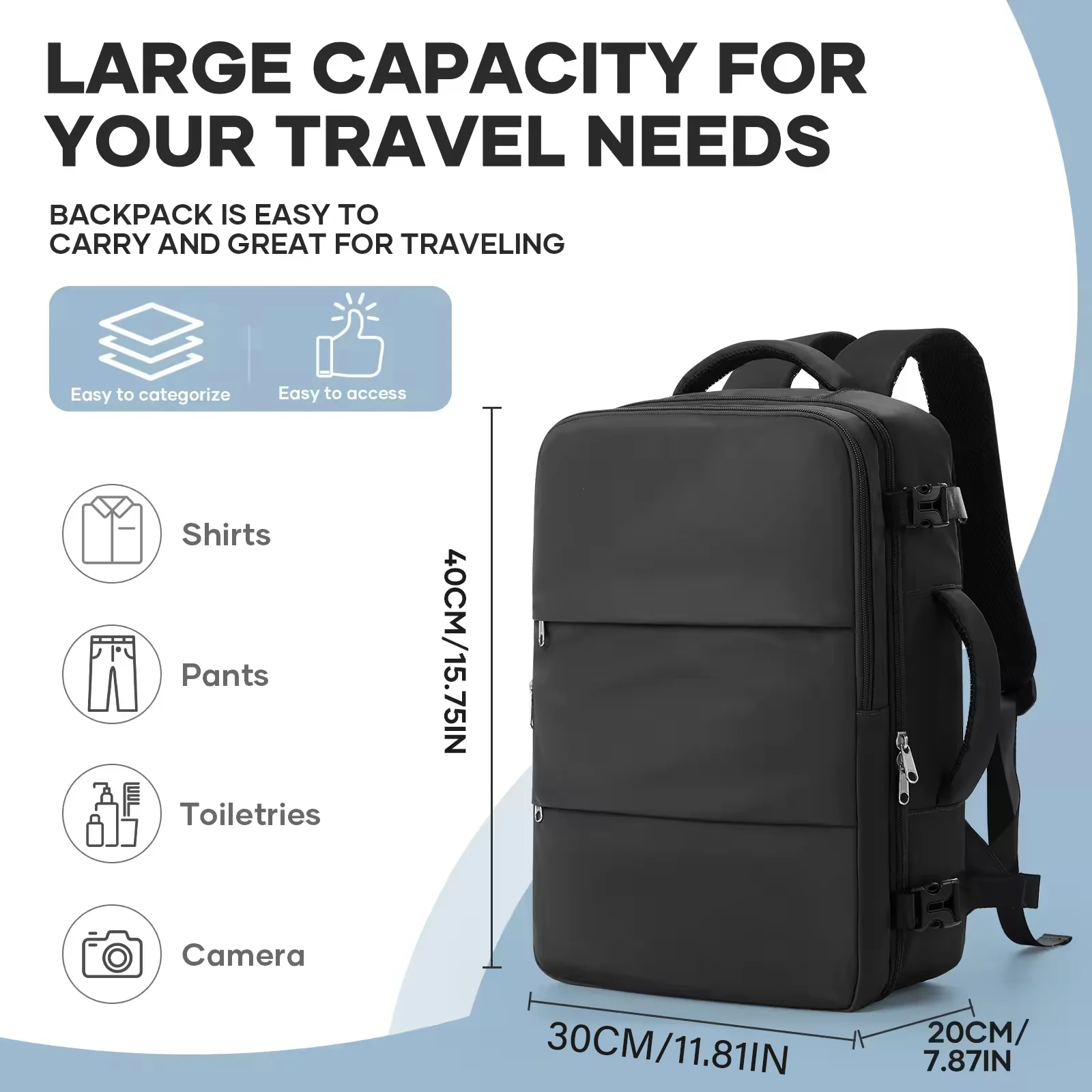 ryanair 40x30x20 sac de cabine à bagages, 40x30x20 sac hommes femmes 15.6 pouces pochette d'ordinateur sac à dos de voyage d'affaires, sac à dos d'école universitaire