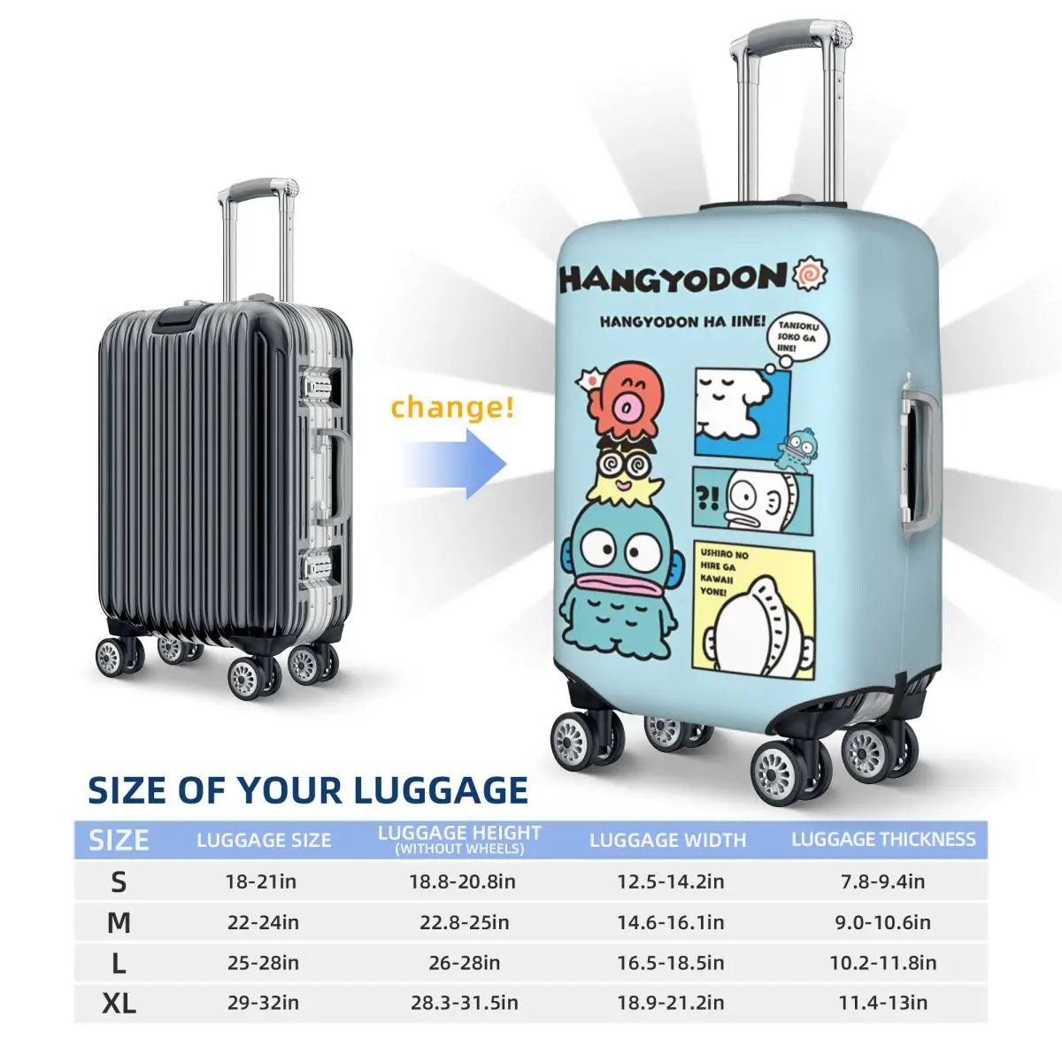 hangyodon – housse de valise de dessin animé, voyage de croisière, vol amusant, fournitures de bagages, protection
