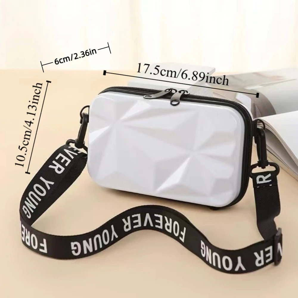 mini valise de 7 pouces en forme de valise pour femmes, sac à bandoulière simple étanche à fermeture éclair, sac à rouge à lèvres de couleur unie, sac de maquillage à coque rigide