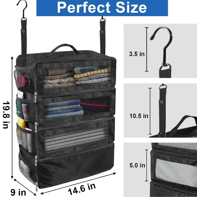 organisateur de valise organisateur de bagages de voyage de grande capacité étagère suspendue emballage cube placard sacs de rangement suspendus pliables
