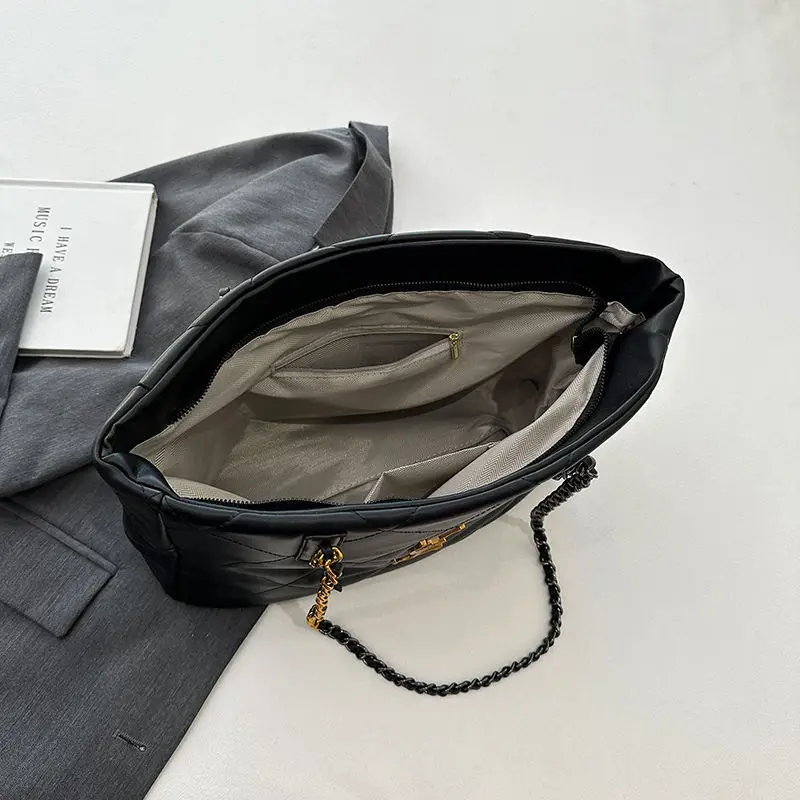 sac fourre tout français chic pour femmes, sac de shopping en cuir de grande capacité à motif litchi, sac à bandoulière polyvalent, 2025
