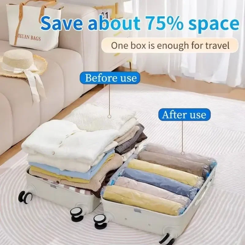 sacs sous vide réutilisables pour vêtements de voyage, sacs de rangement à compression enroulable pour valises, hauts et pantalons, sacs de rangement portables pliables