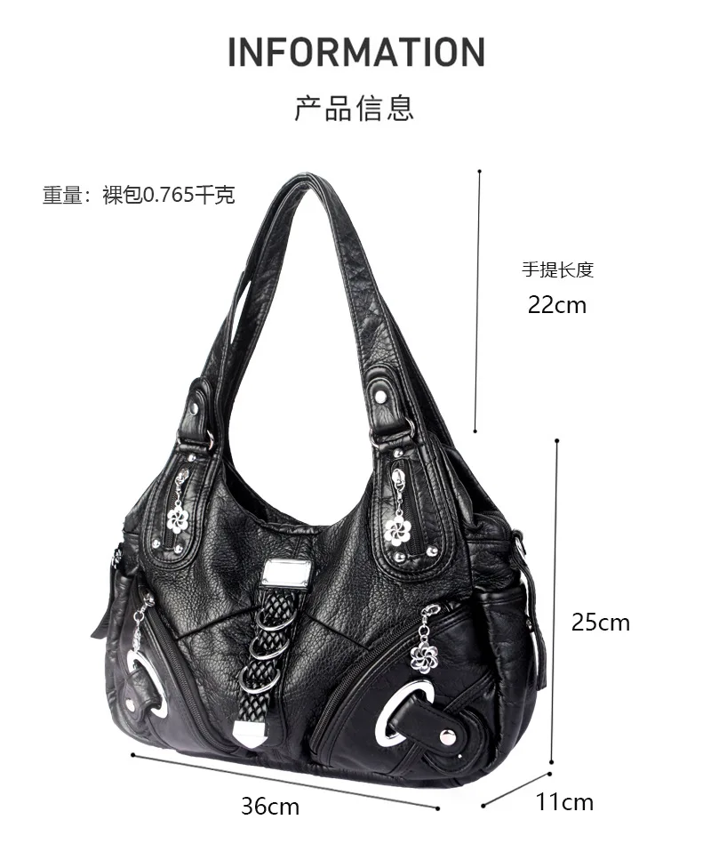 femmes sacs à main noirs mode sac à bandoulière grand fourre tout en cuir lavé sac à provisions multifonctionnel sacoche dame hobos grand sac à main