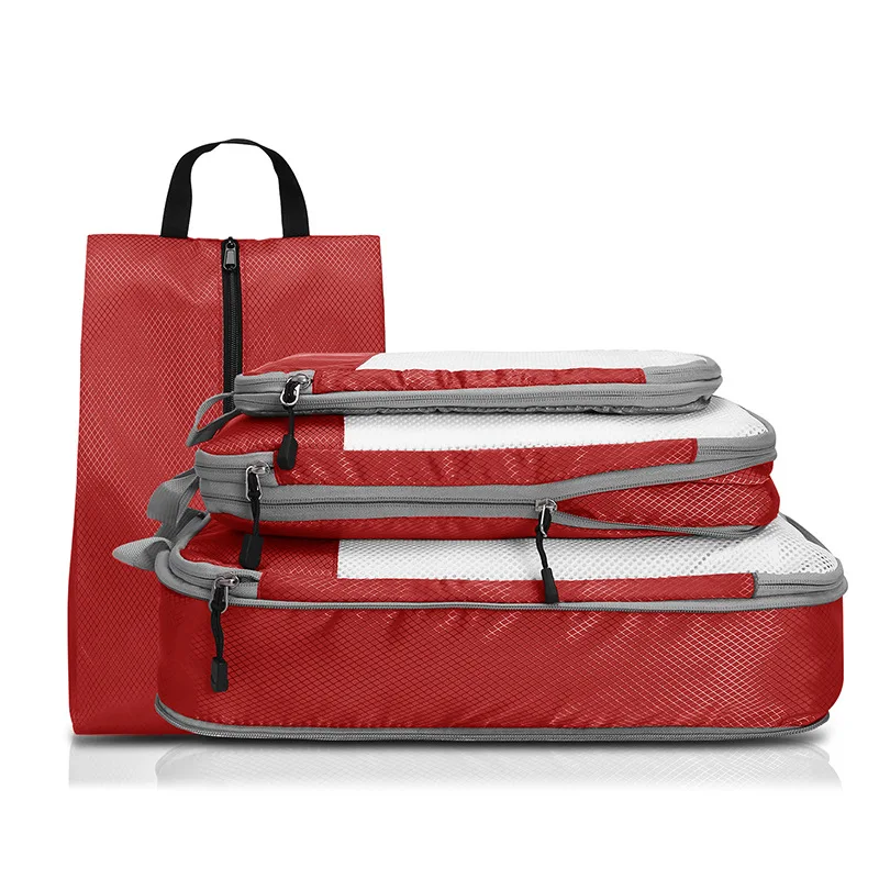 organisateur de bagages portable de voyage, sacs de rangement, cubes d'emballage à compression, sacs à chaussures avec maille, pochette légère et pliable
