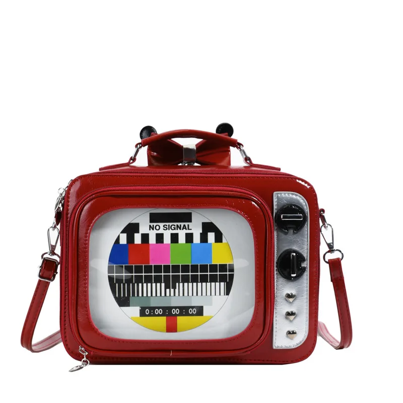 dessin animé mignon sacs à main pour femmes drôle rétro tv transparent carré sac mode cuir personnalisé créatif sac à bandoulière femme