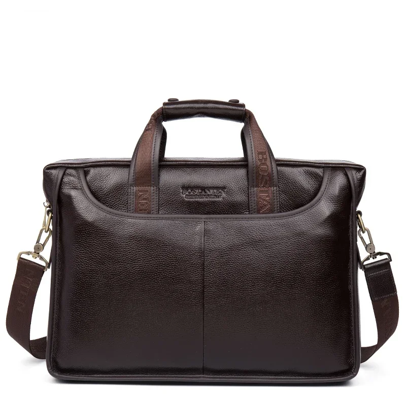 Sac à main en cuir de vache 100% véritable pour hommes, sacoche à bandoulière, fourre-tout, porte-documents pour ordinateur portable, 14 pouces