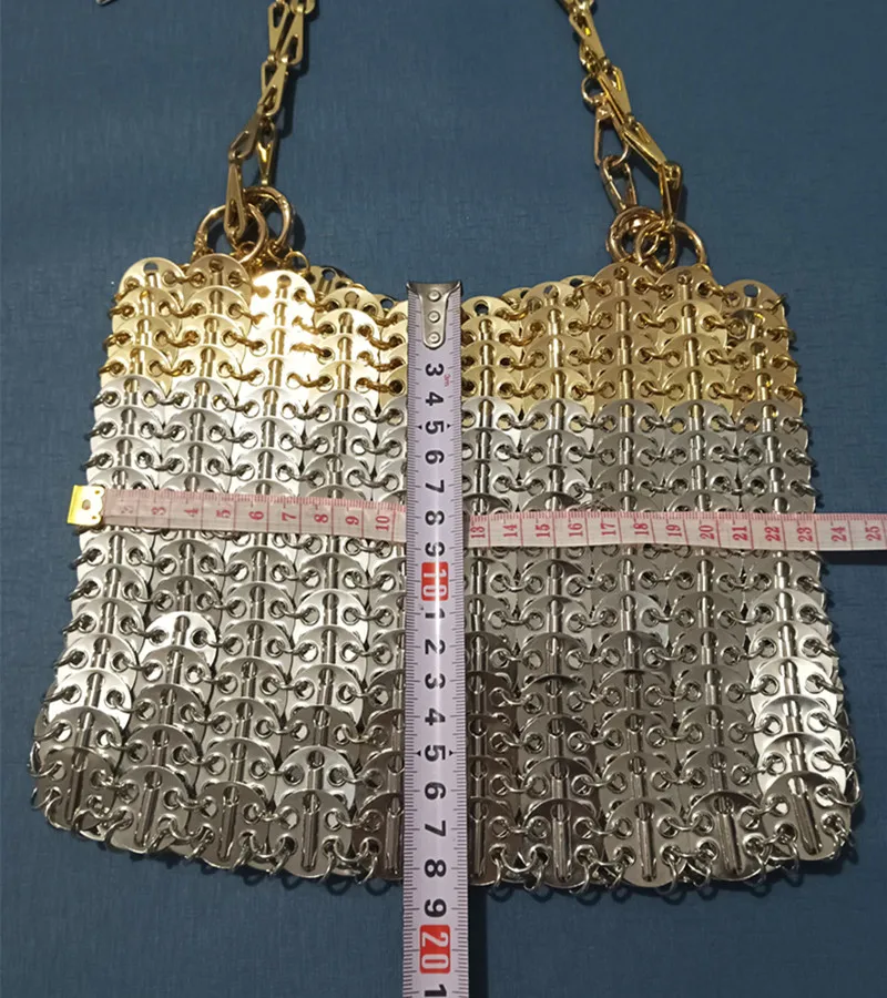 sac à main tissé à la main pour femme, pochette d'épissage en métal doré et argenté, sac fourre tout de créateur, sacs esthétiques de luxe, initié aux vacances