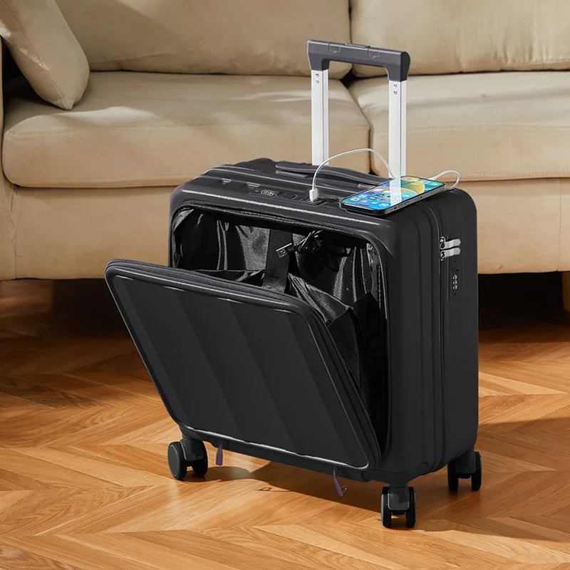 valise à roulettes à la mode de 18 pouces avec support porte-gobelet et valeur esthétique valise à main avec couvercle rabattable avant