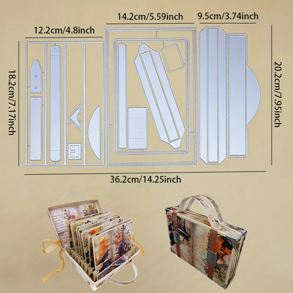 1 ensemble d'album de valise fait à la main, découpe en métal découpée pour l'artisanat du papier, albums de bricolage, cadeau/scrapbooking journal planificateur livre d'aventure