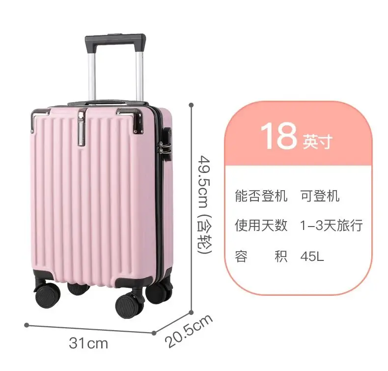 valise d'étudiant de 18 pouces, sac de voyage pour femmes, valise à roulettes pour la rentrée scolaire, voyage d'embarquement à main