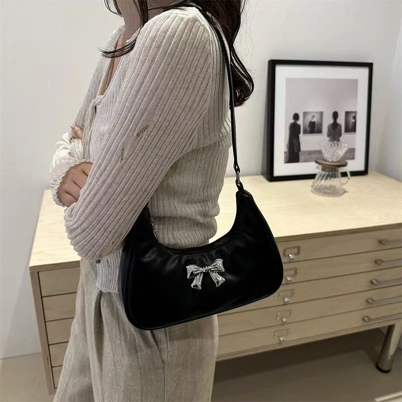 sac à main pour femme avec nœud de couleur unie, adapté aux voyages et à la photographie, sac à bandoulière simple