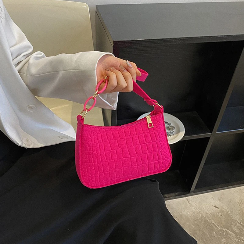 sac fourre tout de luxe en feutre pour femmes, fourre tout à aisselles, croissant de mode, petit sac à main carré pour femmes, cadeau de bureau et de banlieue