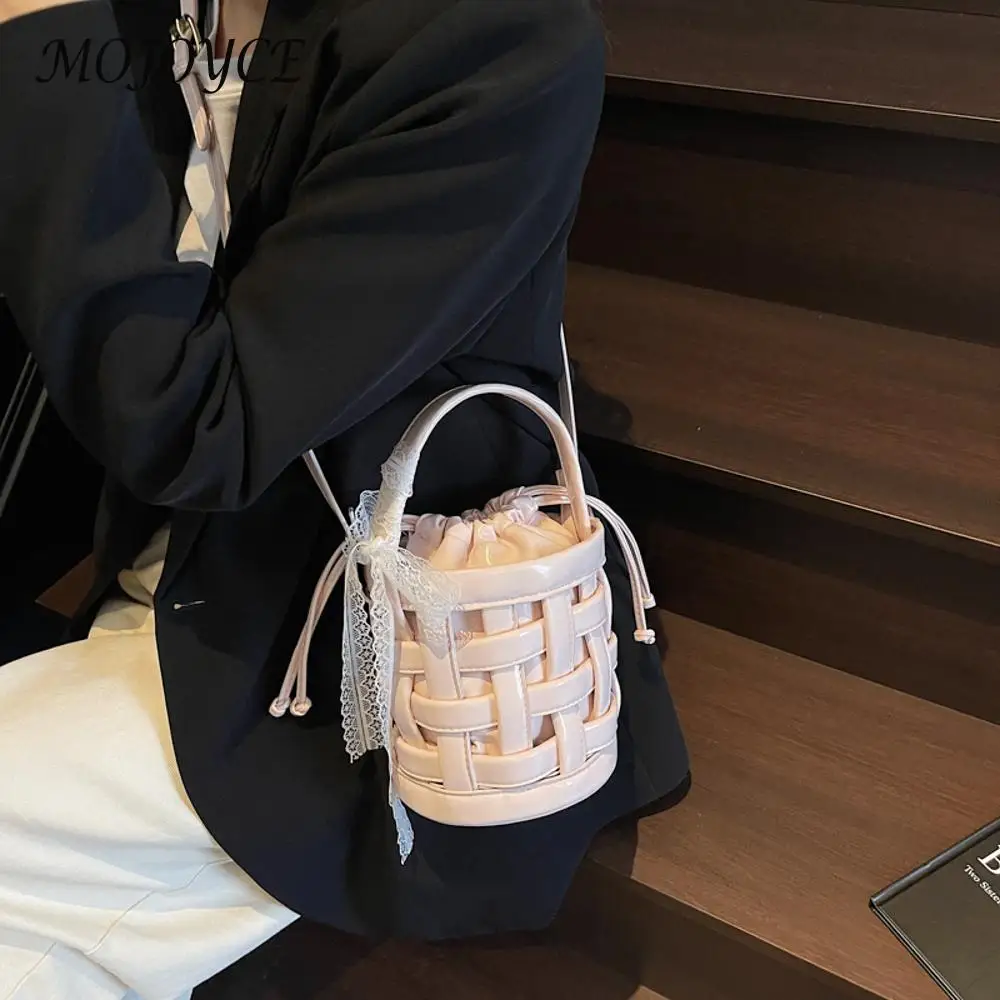 sac seau tissé en pu pour femmes, sac à bandoulière de grande capacité avec cordon de serrage, sac de transport quotidien, sac de plage d'été