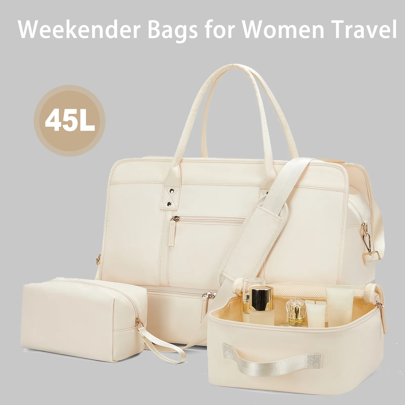 sacs de voyage pour bagages avec un sac à vêtements et trousse de toilette, sac à bandoulière de grande capacité pour les déplacements quotidiens, fourre-tout pour femmes