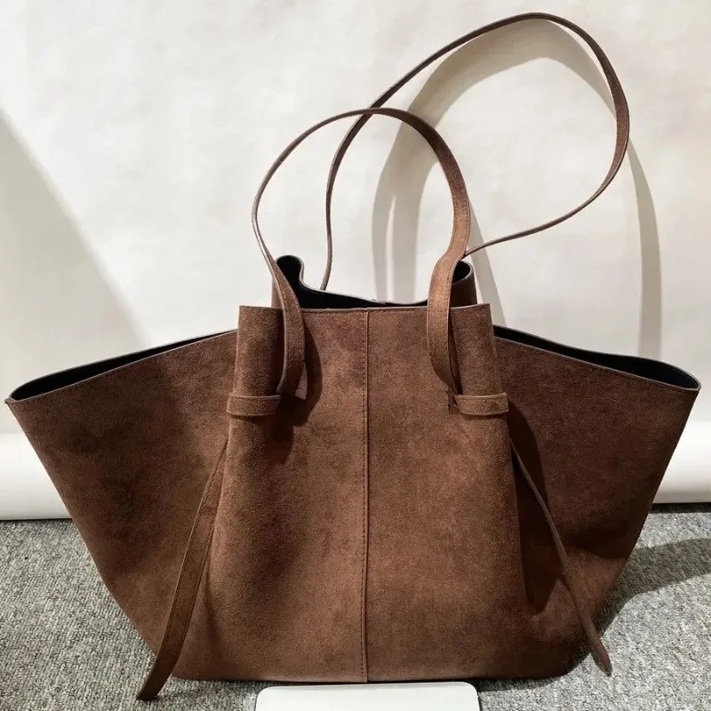 Sac à main de luxe en daim/cuir véritable pour femmes, sac à bandoulière de grande capacité, sac de rangement en forme d'aile, sac de shopping à la mode