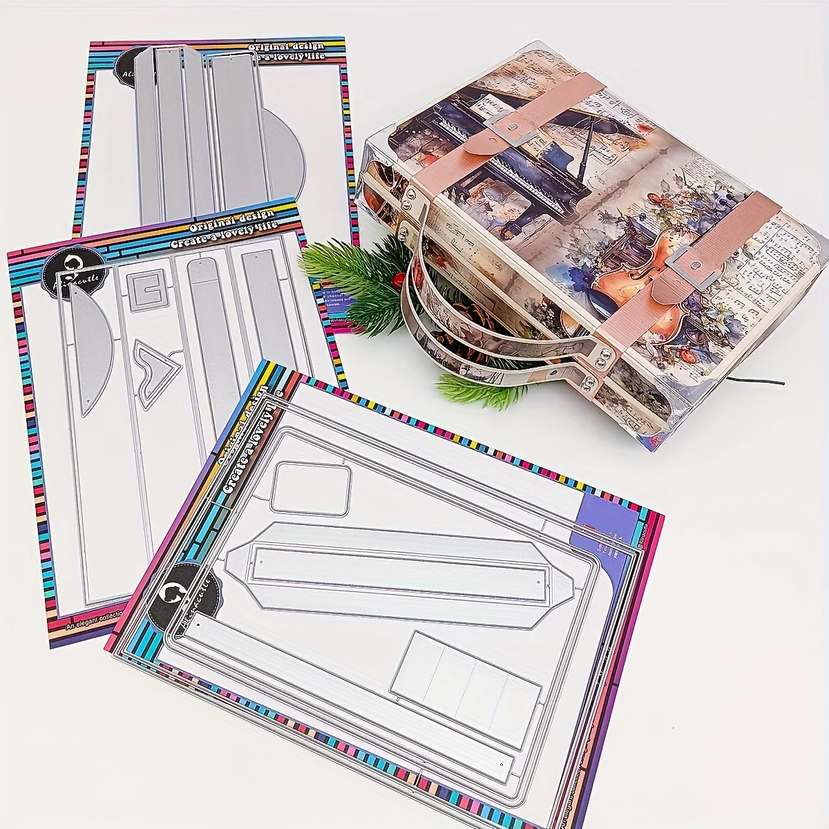 1 ensemble d'album de valise fait à la main, découpe en métal découpée pour l'artisanat du papier, albums de bricolage, cadeau/scrapbooking journal planificateur livre d'aventure