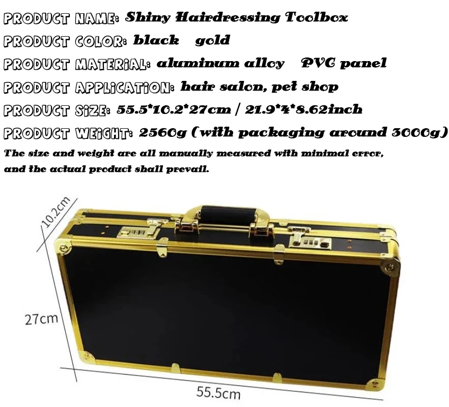mallette de rangement pour outils de coiffure, valise en aluminium doré, boîte à outils de voyage professionnelle, grande capacité, transport de cosmétiques de beauté