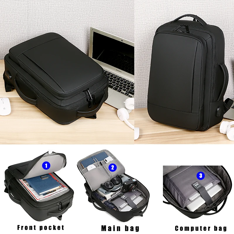 sac à dos de voyage extensible 1 pièce, sac à dos d'affaires décontracté pour hommes, avec chargement usb, tissu imperméable, adapté aux déplacements quotidiens