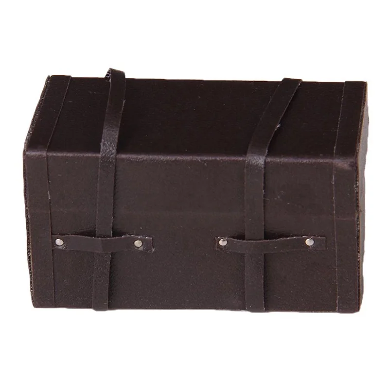 valise miniature vintage en cuir et bois pour maison de poupée, mini boîte à bagages, 1/12